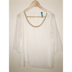 Francesca’s White Chevron Beaded Blouse